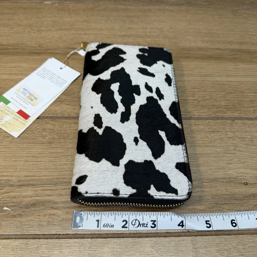 Isadora Leather Cowhide Hair on Hide Zip Around Wallet Italy Western Boho NEW